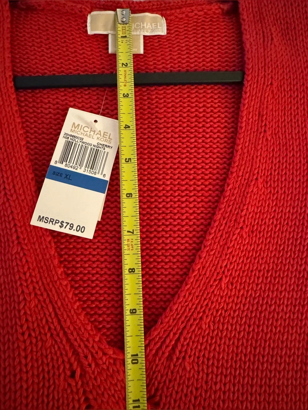 Michael Kors Sweater 100% Cotton Red V-Neck Cable Sweater Size - XL **NWT**